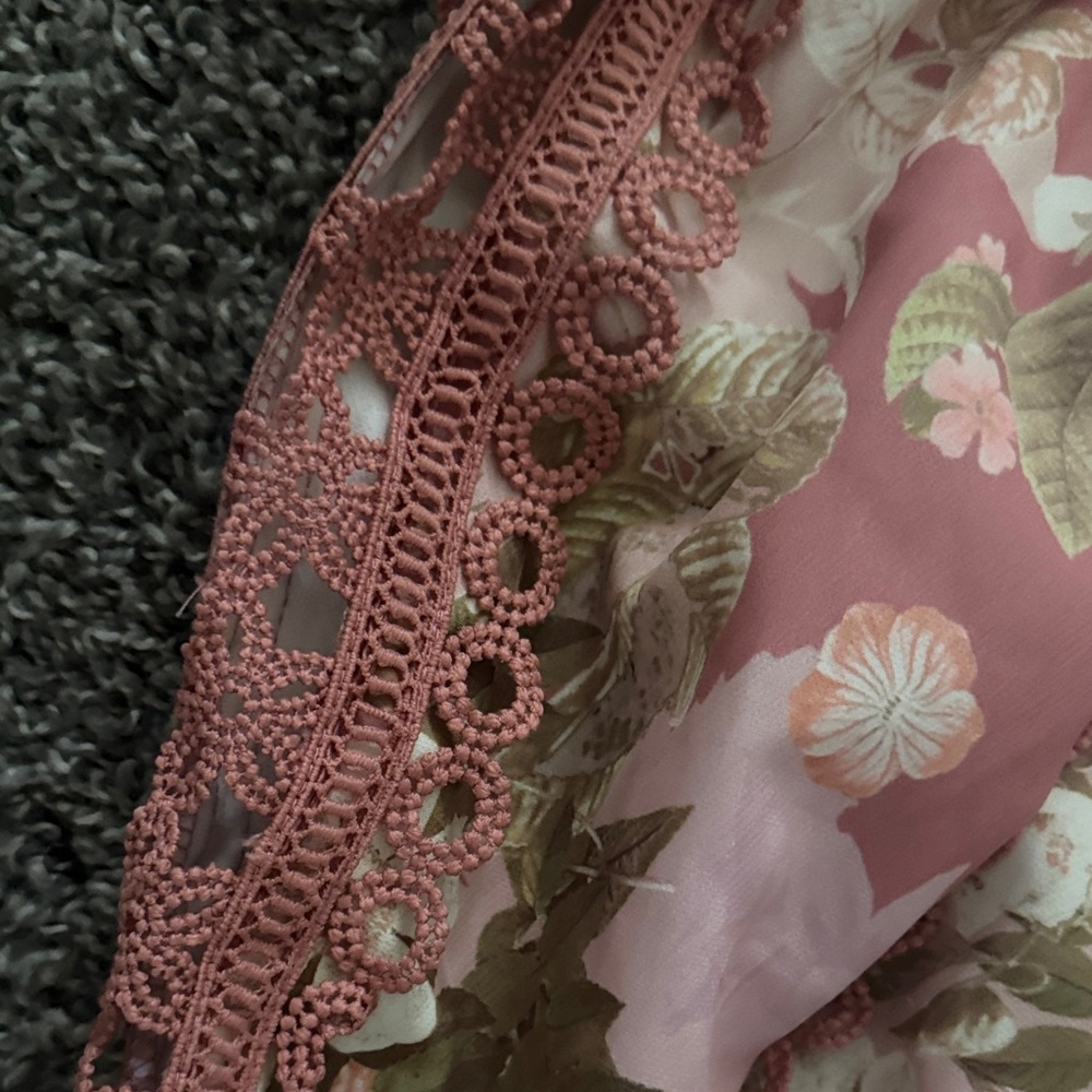 Floral Pink and Brown Dress with Belt - Picture 4 of 8